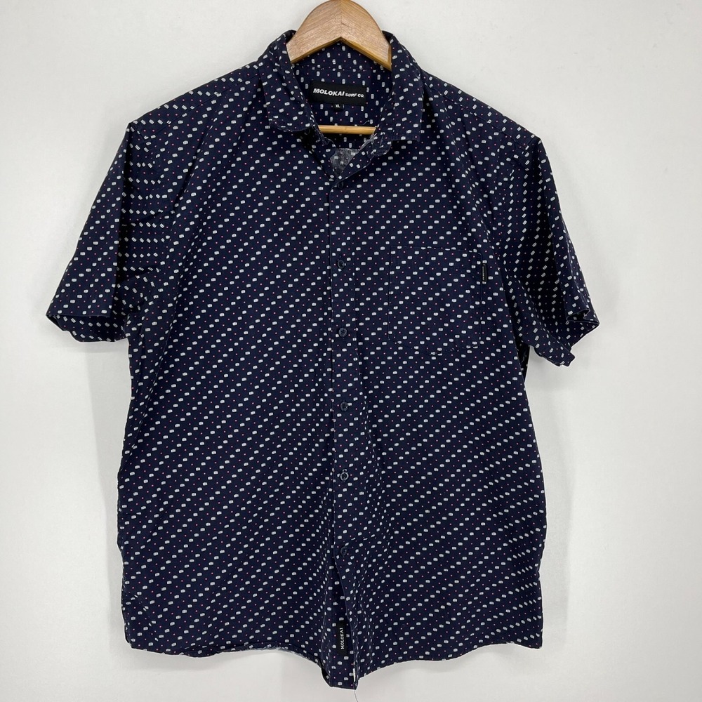 Molokai Surf Co. Short Sleeve Button Shirt Men's XL Blue Geometric Print‎